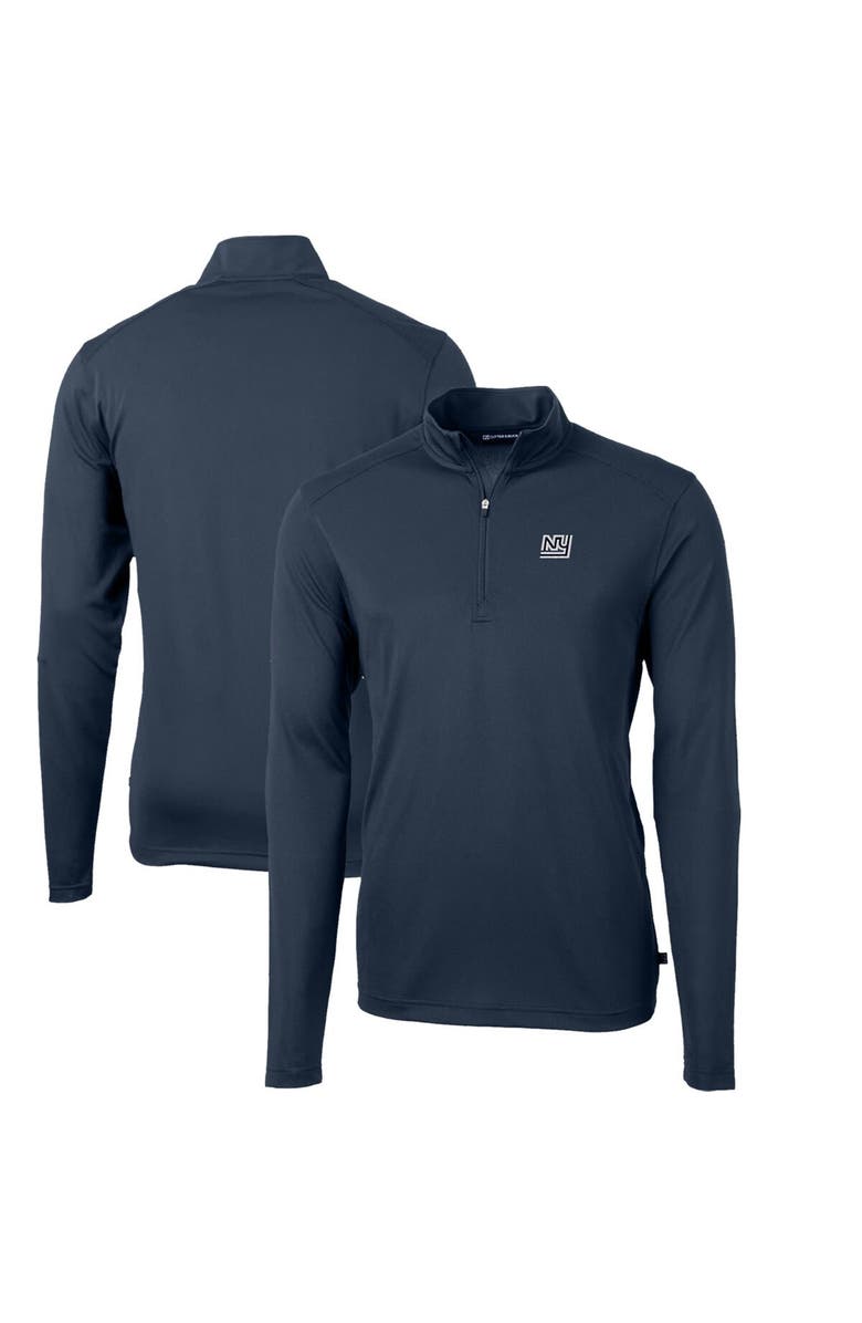 Cutter & Buck Men's Cutter & Buck Navy New York Giants Throwback Logo Virtue Eco Pique Recycled Quarter-Zip Big & Tall Pullover Top, Main, color, 