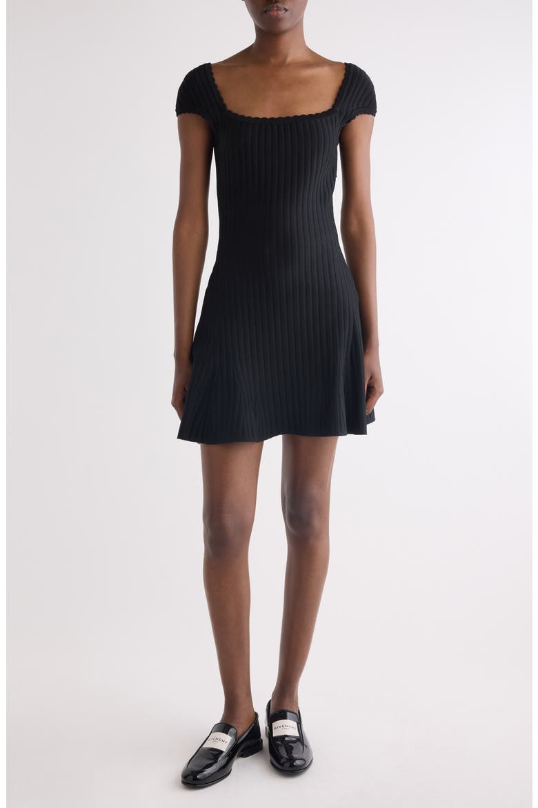 Cap Sleeve Knit Fit & Flare Dress, Main, color, BLACK