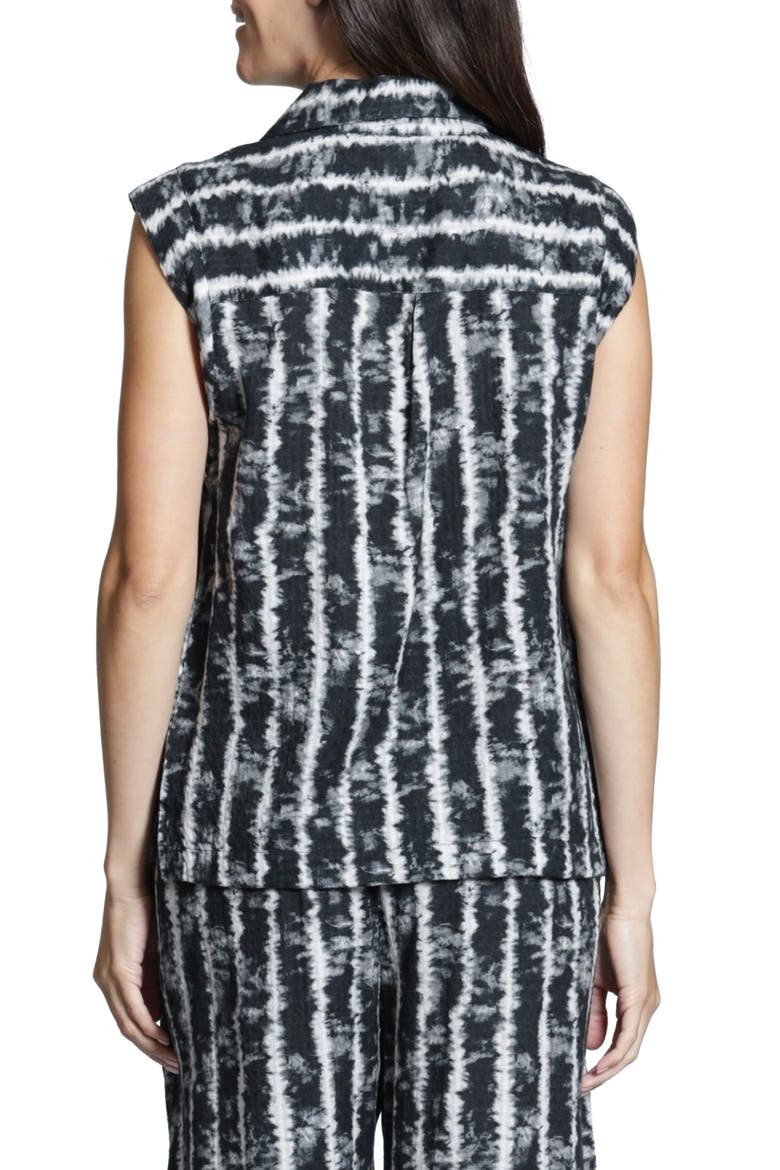Tie Dye Stripe Sleeveless Cotton Blend Button-Up Shirt, Alternate, color, BLACKWHITE