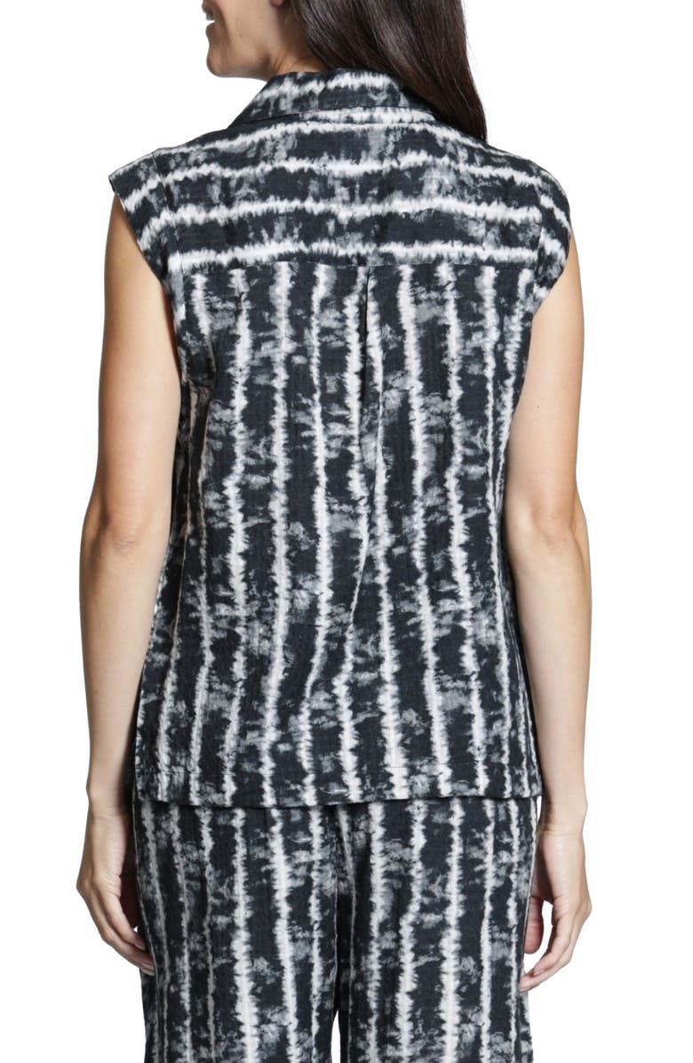 APNY Tie Dye Stripe Sleeveless Cotton Blend Button-Up Shirt, Alternate, color, Blackwhite