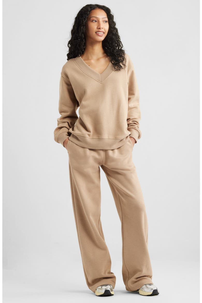 Oversize V-Neck Sweatshirt, Alternate, color, TAN SAVANNAH