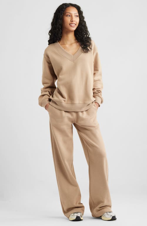 Shop Bp. Oversize V-neck Sweatshirt In Tan Savannah