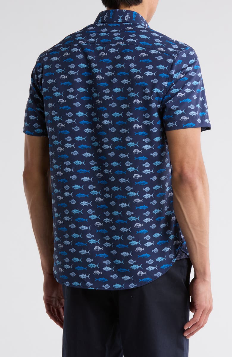 CONSTRUCT Fish Short Sleeve Button-Up Shirt, Alternate, color, Navy