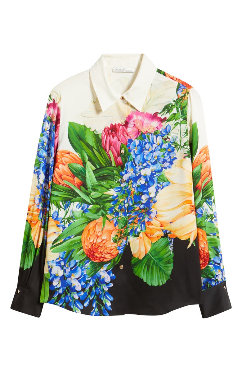 Elie Tahari The Madeline Floral Stretch Silk Button-Up Shirt, Alternate, color, Spring Meadow Print
