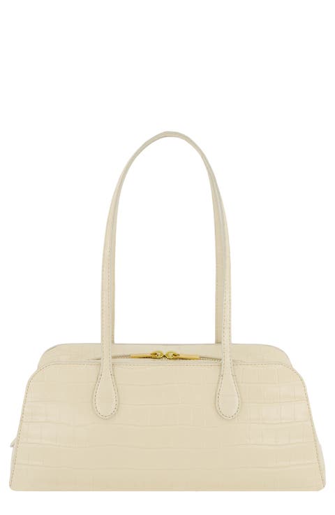 Athene Croc Embossed Leather East/West Shoulder Bag