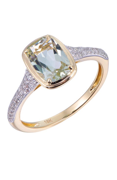 Green Amethyst Ring with Diamonds