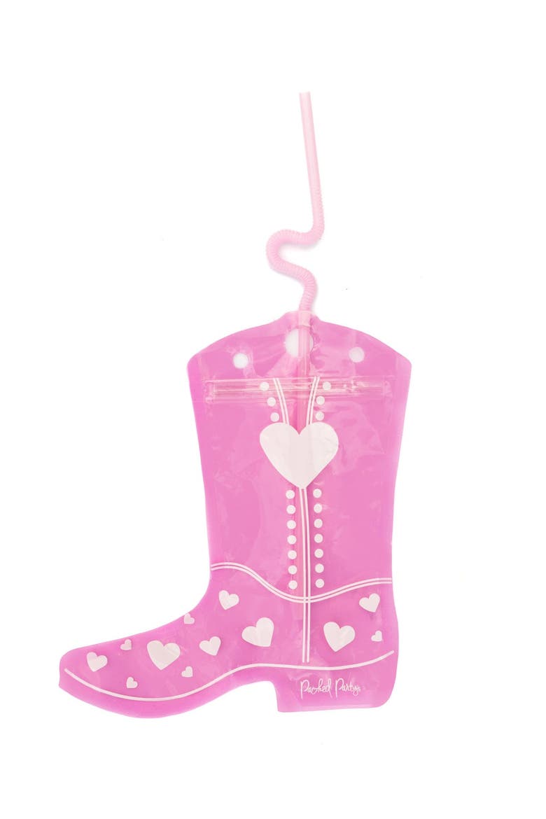 Valentine Cowboy Boot Drink Pouches Set of 10 - Heart-Studded Boot-Shaped Reusable Drink Bags with Bendy Straws, 8 oz BPA-Free, 8x7 Inch, Alternate, color, Multicolor
