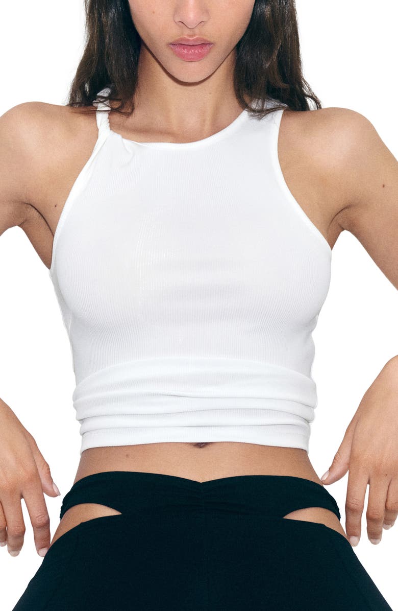 MANGO Rib Twist Strap Tank, Main, color, White