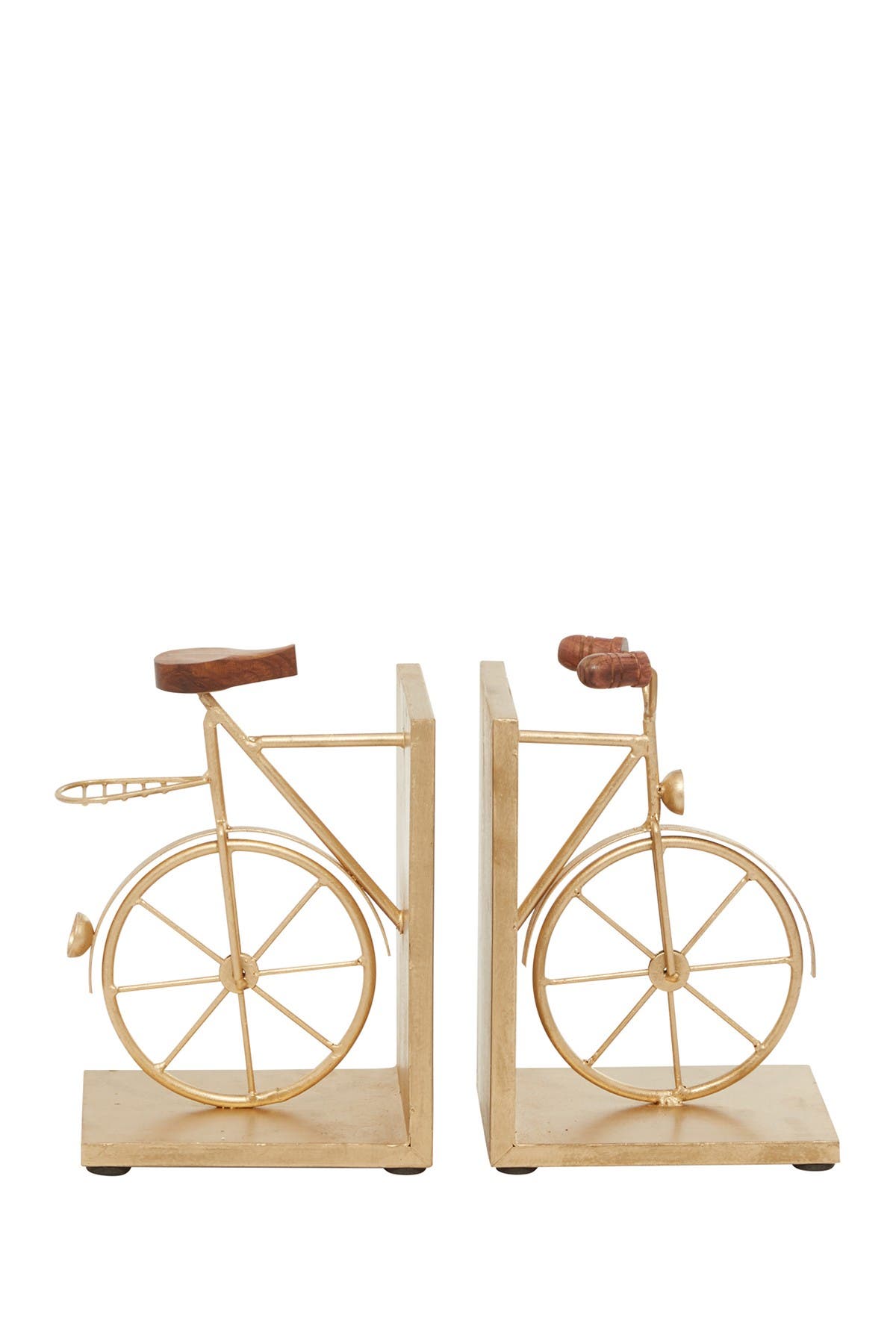 VIVIAN LUNE HOME Gold Metal Bike Bookends with Wood Accents - Set of 2
