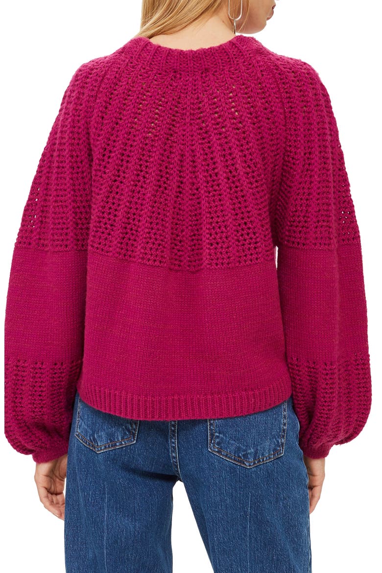 Pointelle Ball Sleeve Sweater, Alternate, color, PURPLE