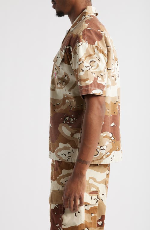 Icecream Desert Crop Camo Cotton Ripstop Camp Shirt In Brown