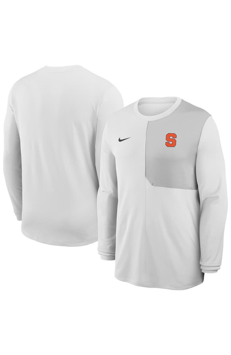 Nike Men's Nike White Syracuse Orange 2025 Sideline Coach UV Dri-FIT Long Sleeve Shirt, Main, color, White