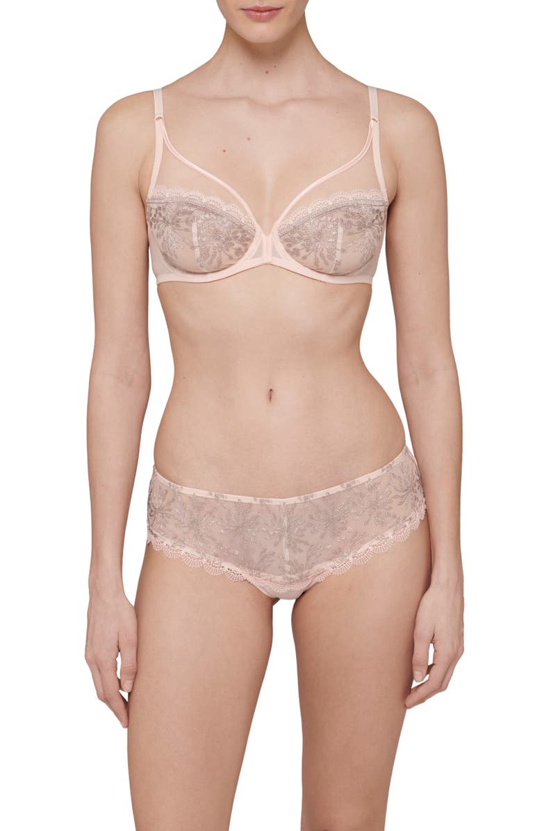 Simone Perele Singuliere Metallic Embroidered Lace Trim Boyshorts, Alternate, color, 