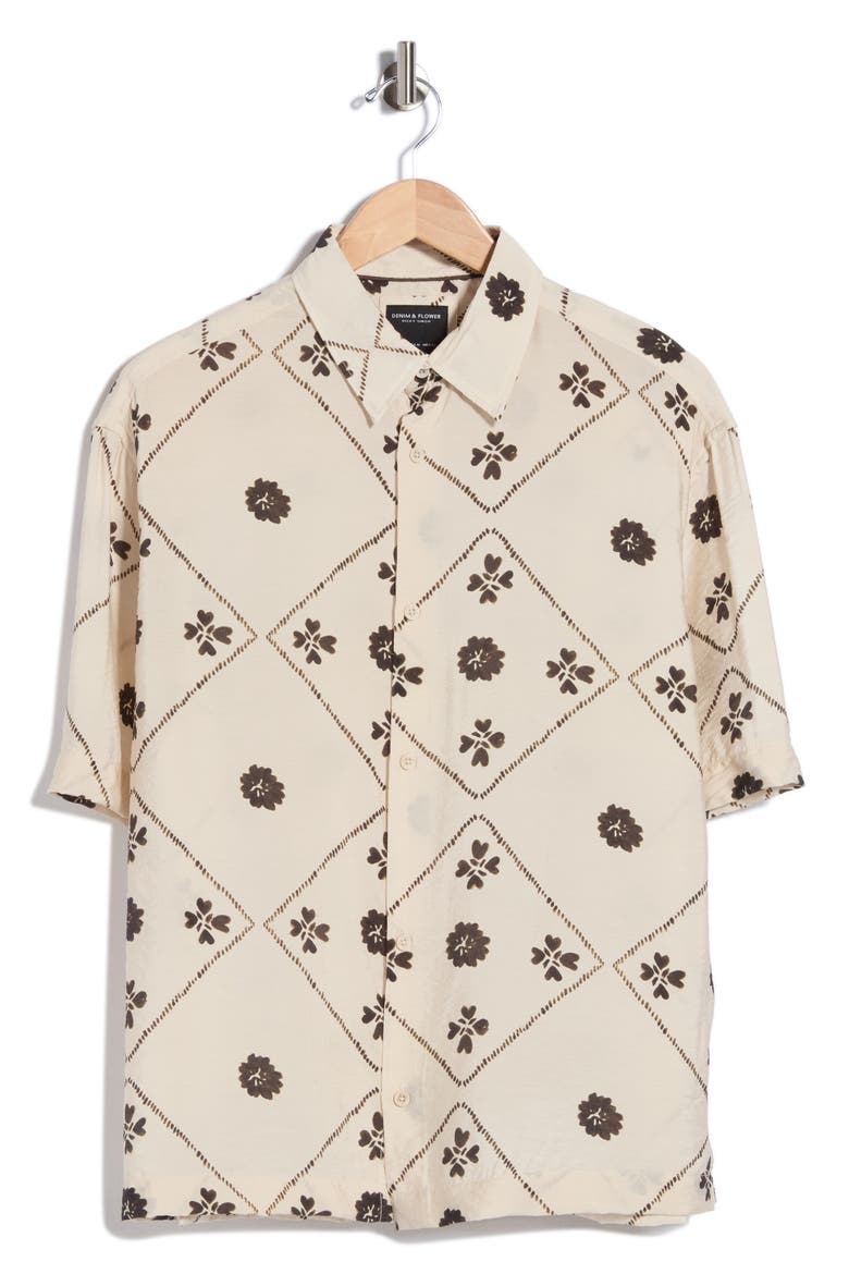 Floral Textured Short Sleeve Button-Up Shirt, Alternate, color, ECRU