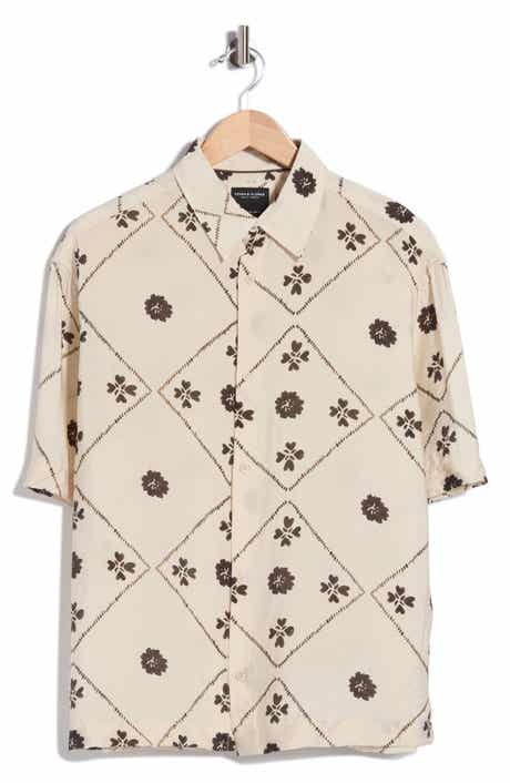 DENIM AND FLOWER Floral Textured Short Sleeve Button-Up Shirt