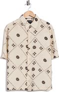 DENIM AND FLOWER Floral Textured Short Sleeve Button-Up Shirt