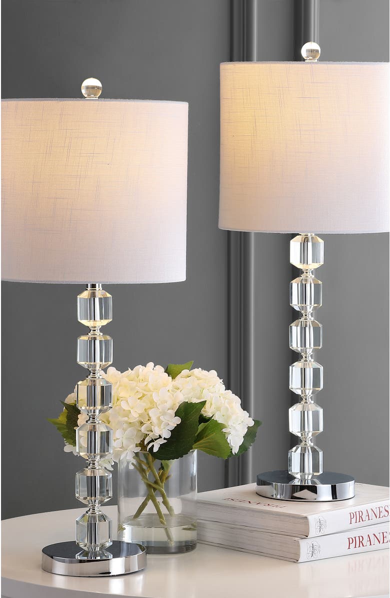 JONATHAN Y Cary 27.5" Modern Stacked Crystal/Metal LED Table Lamp, Chrome/Clear, Alternate, color, Chrome/Clear
