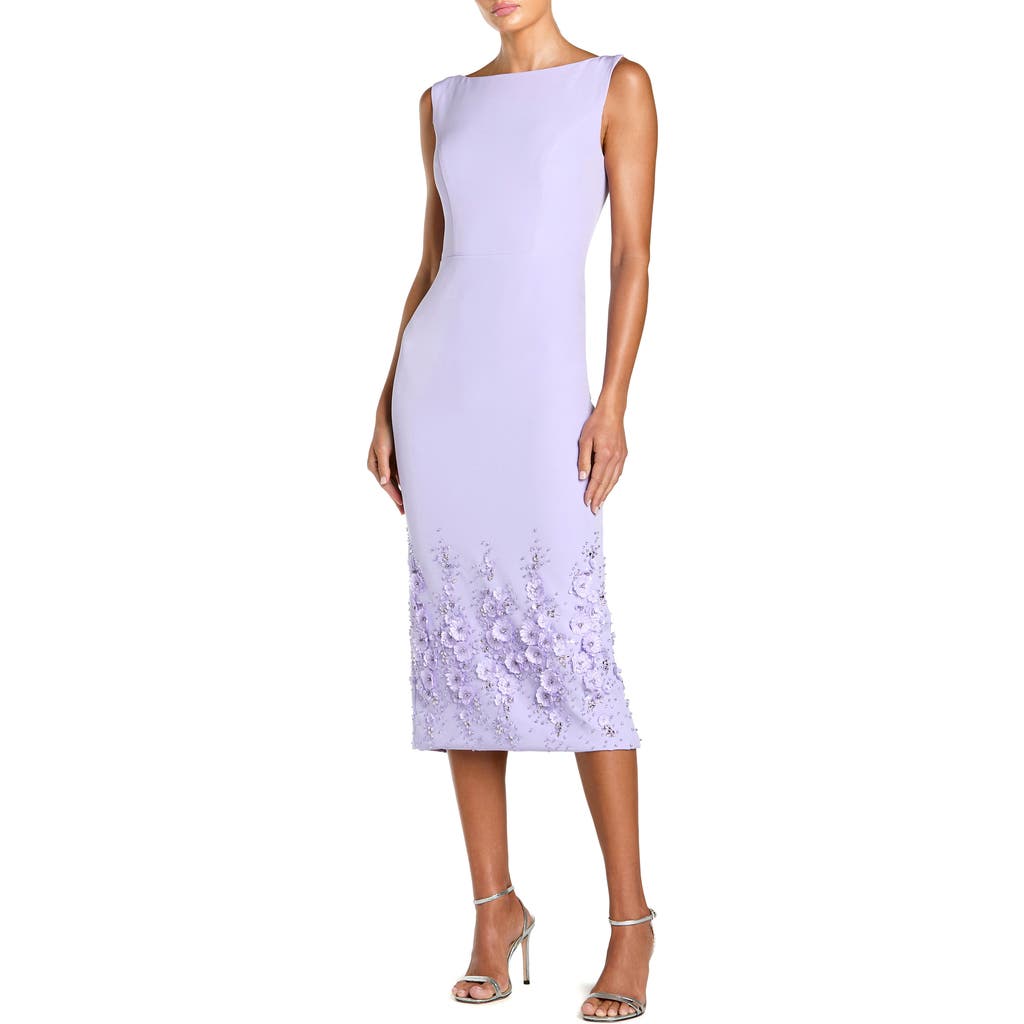 Mac Duggal Crepe Sleeveless Floral Beaded Midi Dress in Lilac at Nordstrom, Size 14