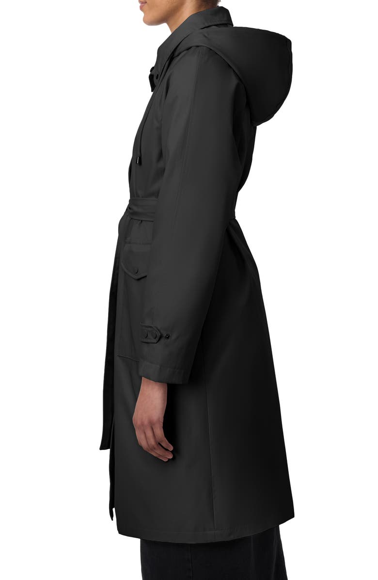 Bernardo Water Resistant Tie Belt Packable Raincoat, Alternate, color, Black