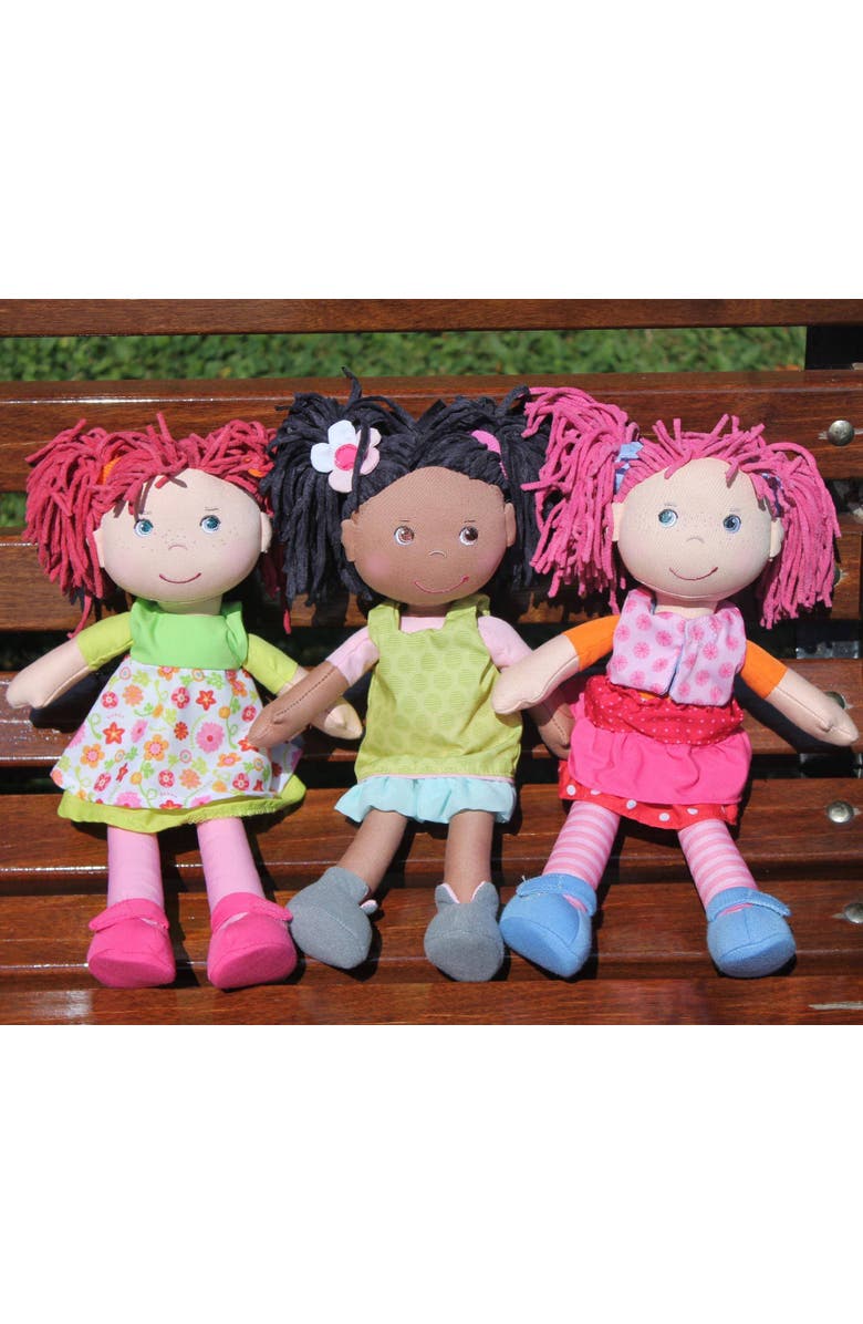 HABA Lilli-Lou 12" Soft Doll with Pink Hair in Pigtails, Blue Eyes & Embroidered Face, Machine Washable Baby Doll for Ages 18 Months+, Alternate, color, Pink Multi