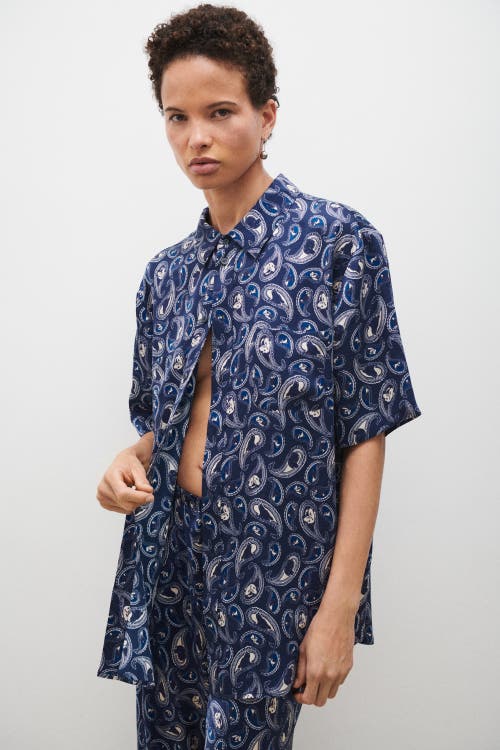 Silk Laundry Short Sleeve Boyfriend Shirt Hounds Paisley In Hounds Paisley