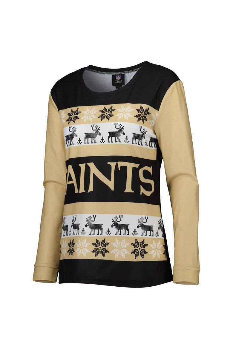 Women's FOCO Black New Orleans Saints Holiday Ugly Pajama Set, Alternate, color, Black