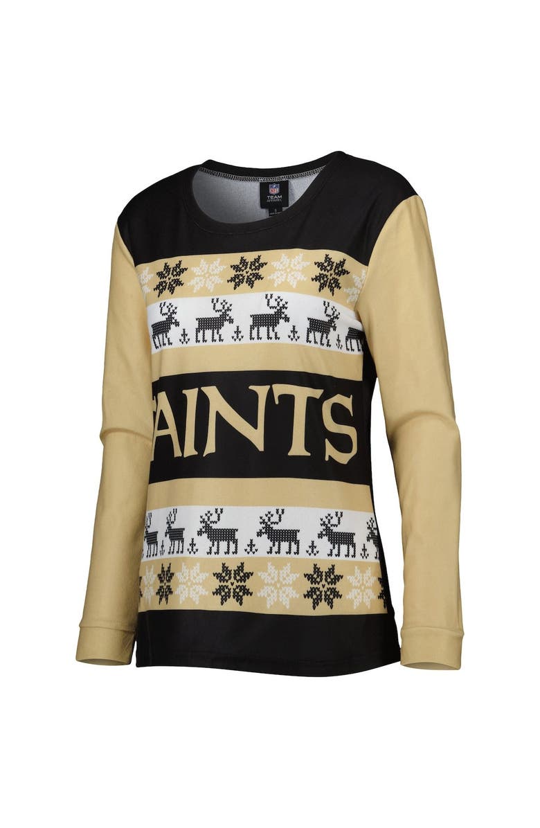 FOCO Women's FOCO Black New Orleans Saints Holiday Ugly Pajama Set, Alternate, color, Black