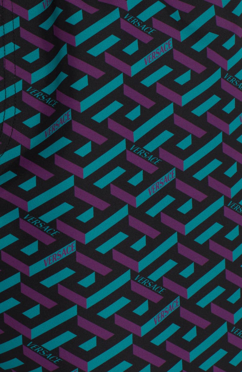 Versace Grecca Print Swim Trunks, Alternate, color, 5G320 Teal Plum