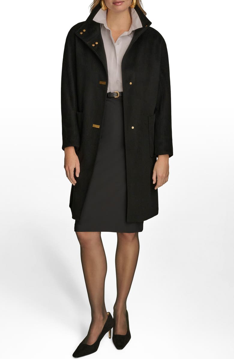 Donna Karan New York Convertible Collar Wool Blend Coat, Alternate, color, Ebony