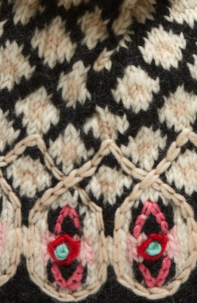 FRENCH KNOT Wool Pompom Beanie, Alternate, color, Black