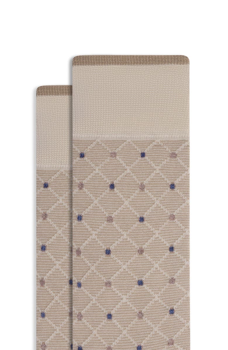 Bugatchi Diamond Grid Mercerized Cotton Blend Dress Socks, Alternate, color, Sand