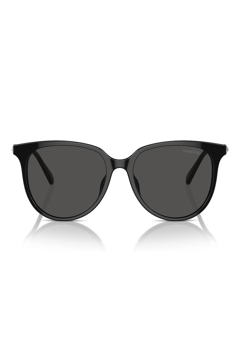 56mm Round Crystal Sunglasses, Main, color, BLACK