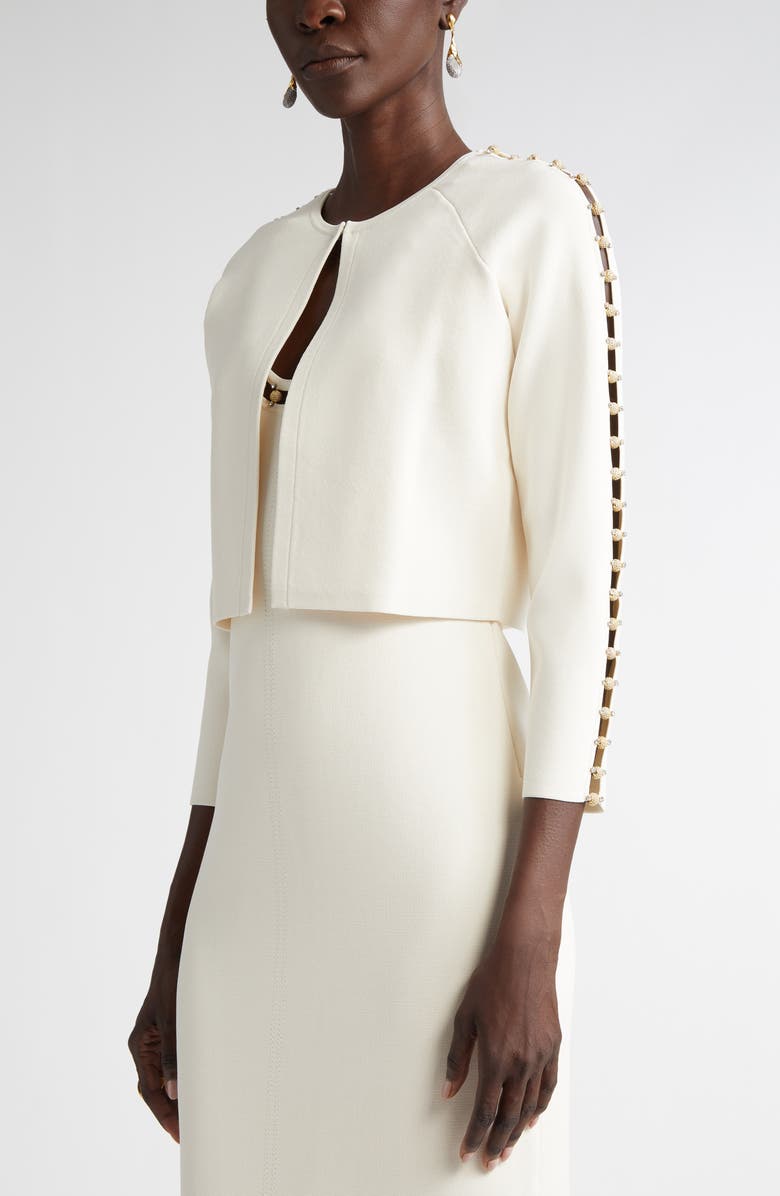 ST. JOHN Suspended Pavé Milano Knit Cardigan, Alternate, color, Ecru