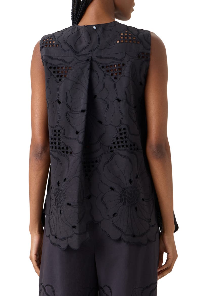 Flower Eyelet Sleeveless Cotton Poplin Top, Alternate, color, BLACK