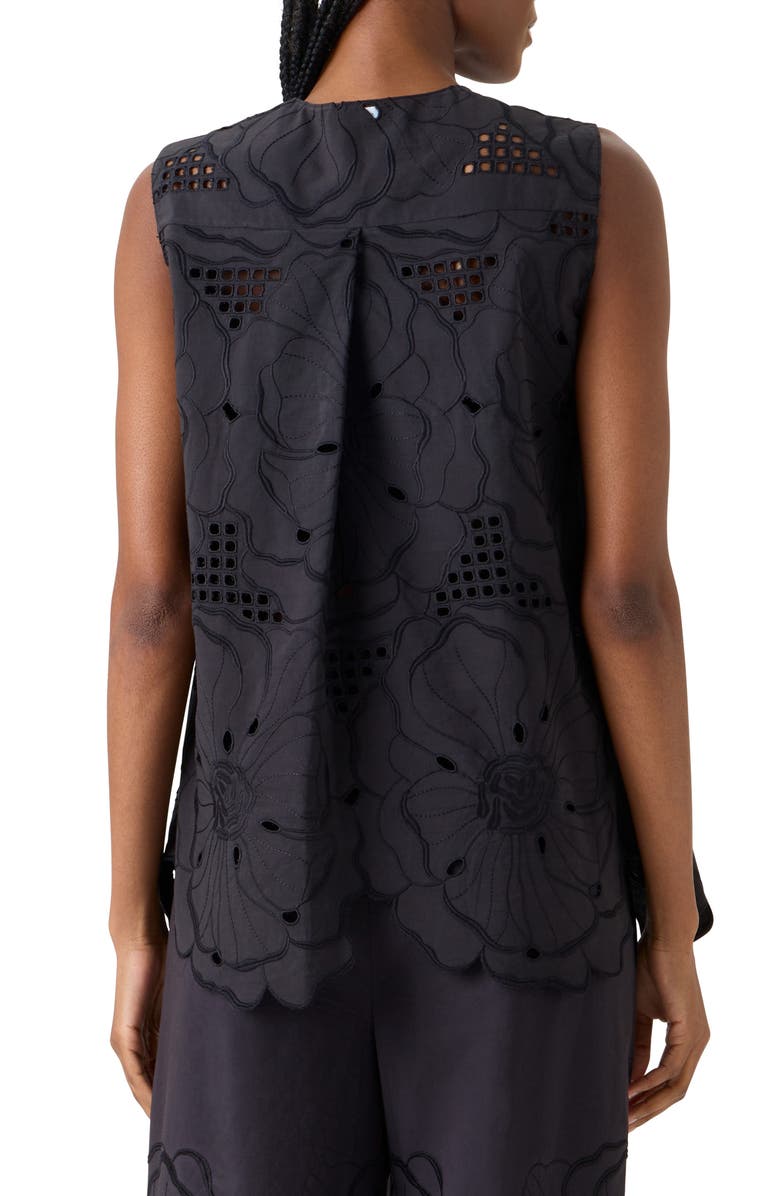 Akris punto Flower Eyelet Sleeveless Cotton Poplin Top, Alternate, color, Black