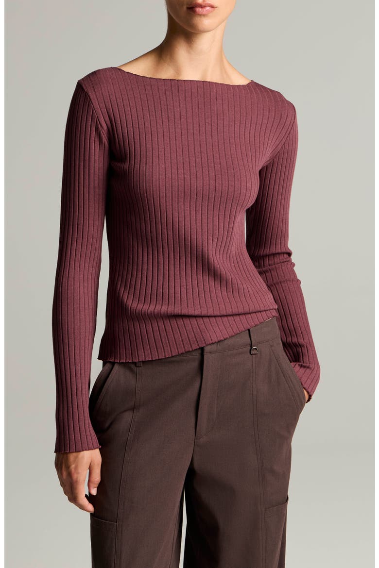 Boat Neck Rib Top, Main, color, DEEP MAUVE