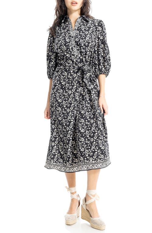 Max Studio Puff Sleeve Shirtdress In Poppies Ikat Silhouette