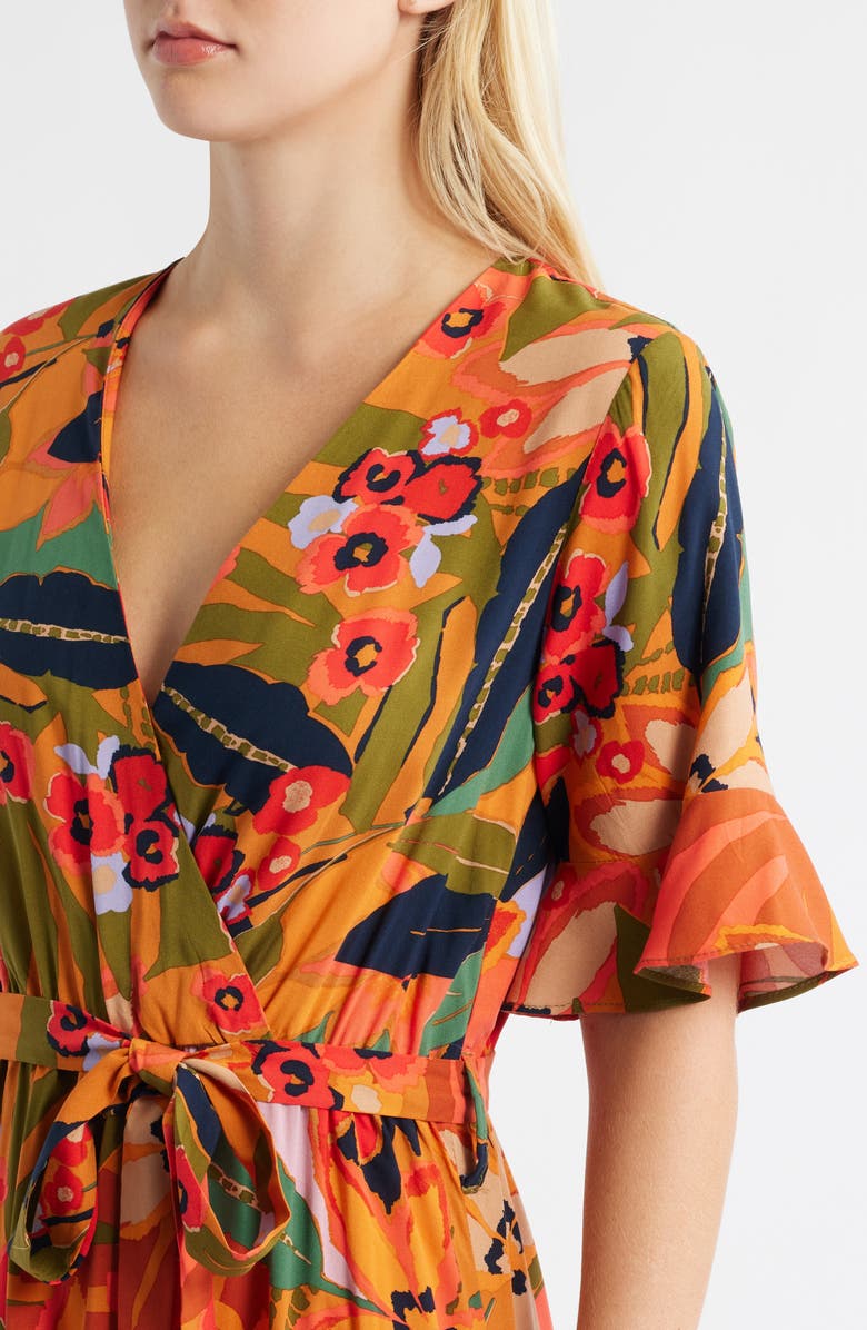 Halogen<sup>®</sup> Floral Wrap Front Dress, Alternate, color, Green Multi