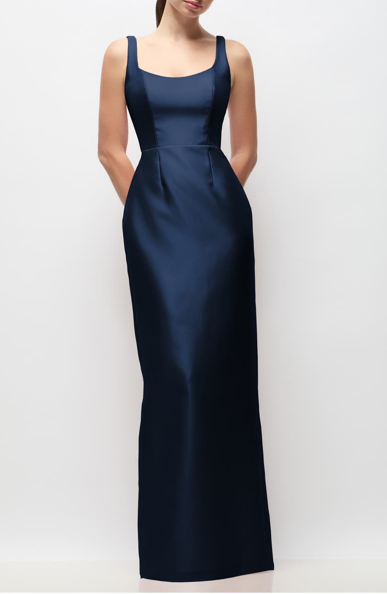 Alfred Sung Julian Satin Twill Gown, Main, color, Midnight