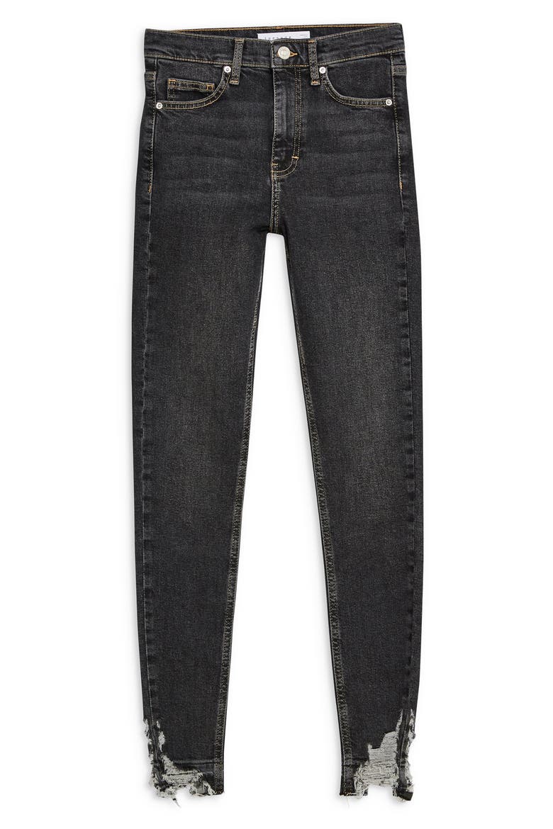 Jamie High Waist Ripped Hem Skinny Jeans, Alternate, color, WASHED BLACK