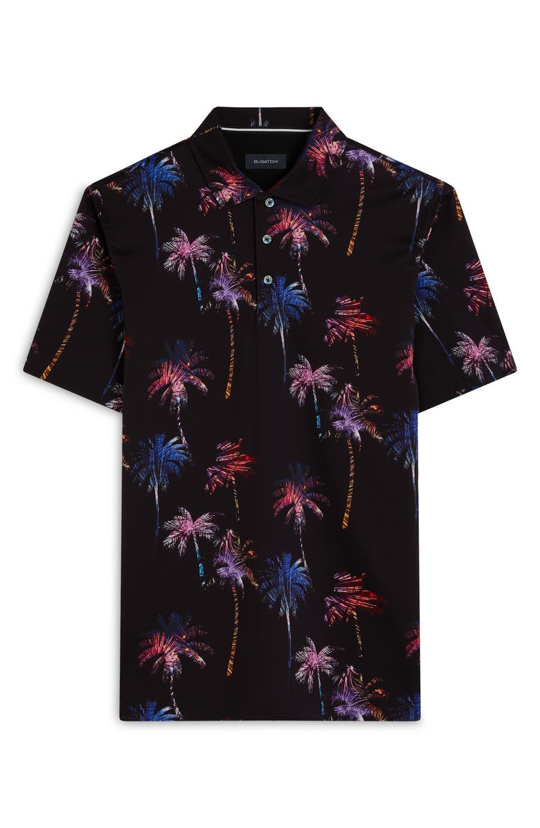 Bugatchi Digital Print Cotton Polo Shirt, Alternate, color, Black