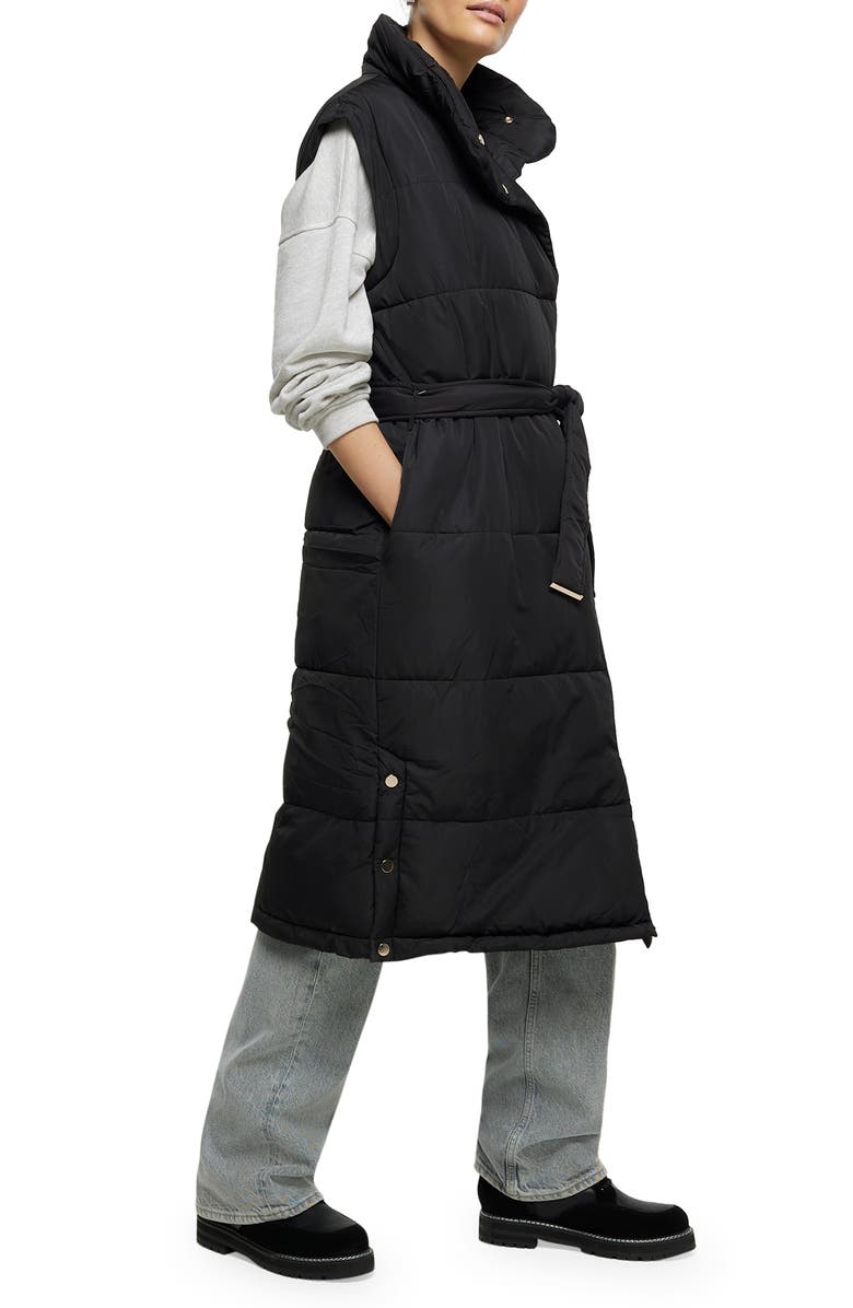 River Island Belted Longline Quilted Vest, Main, color, 