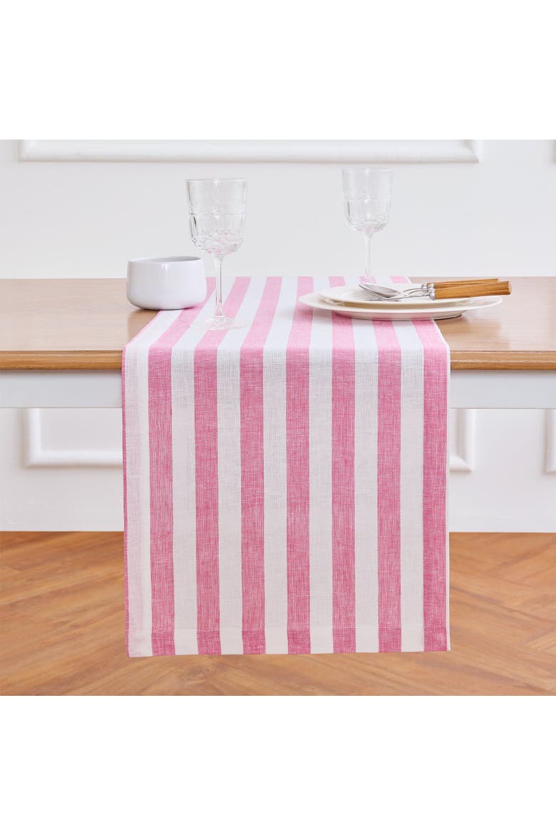 Linen Table Runner - Sorrento Stripe, Main, color, Chateau Rose and White