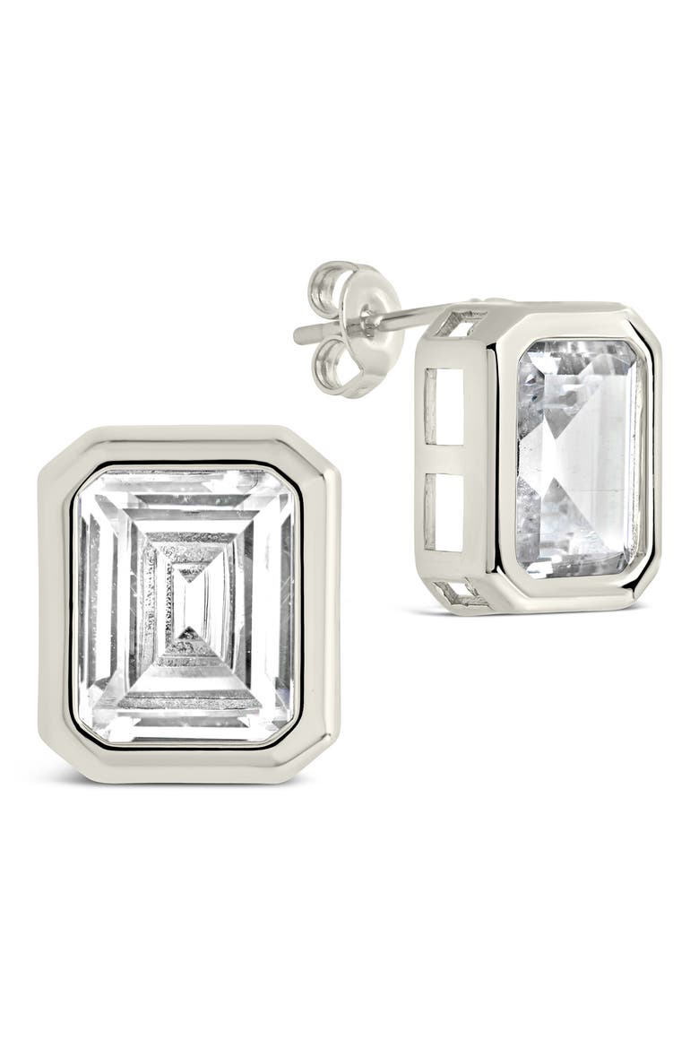 Camille Bezel Cubic Zirconia Stud Earrings, Main, color, SILVER