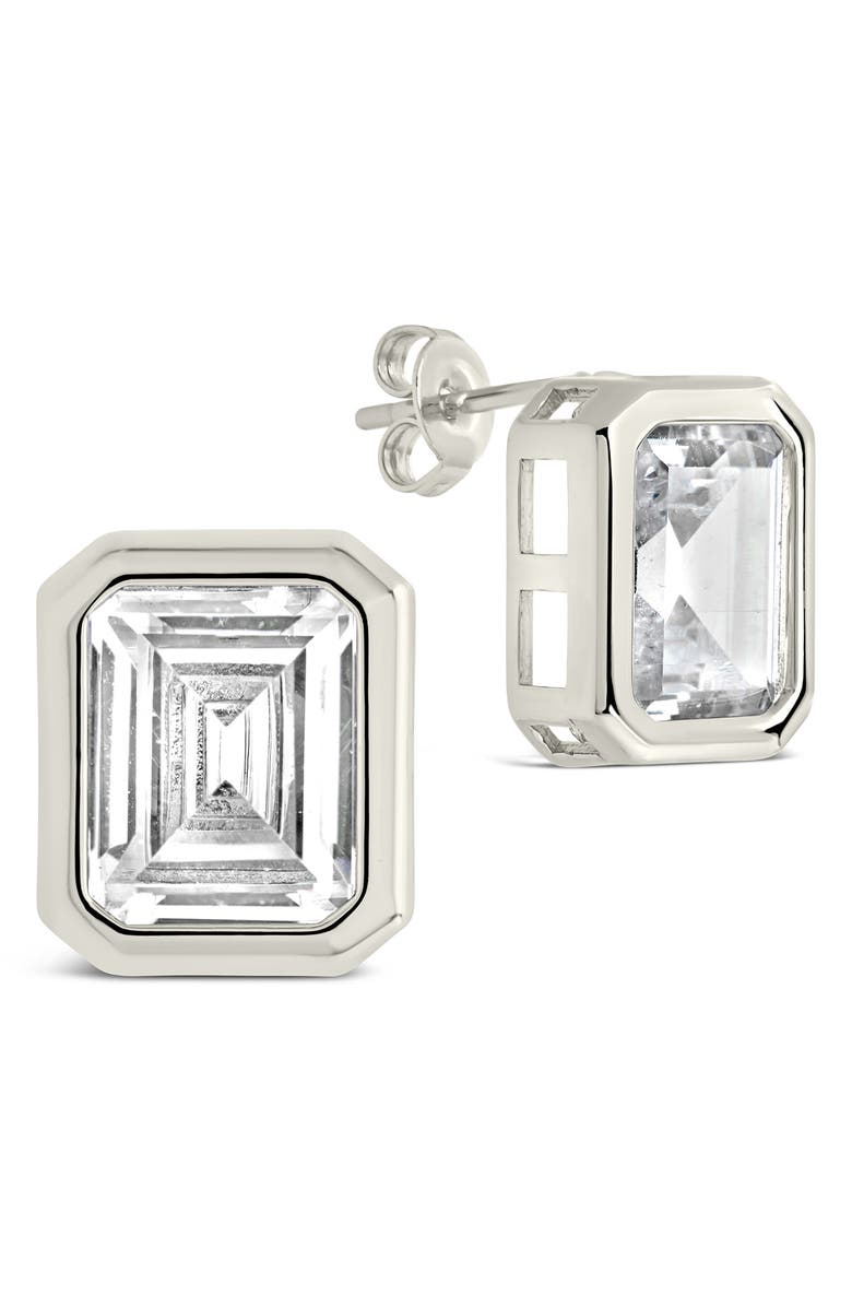 Sterling Forever Camille Bezel Cubic Zirconia Stud Earrings, Main, color, Silver