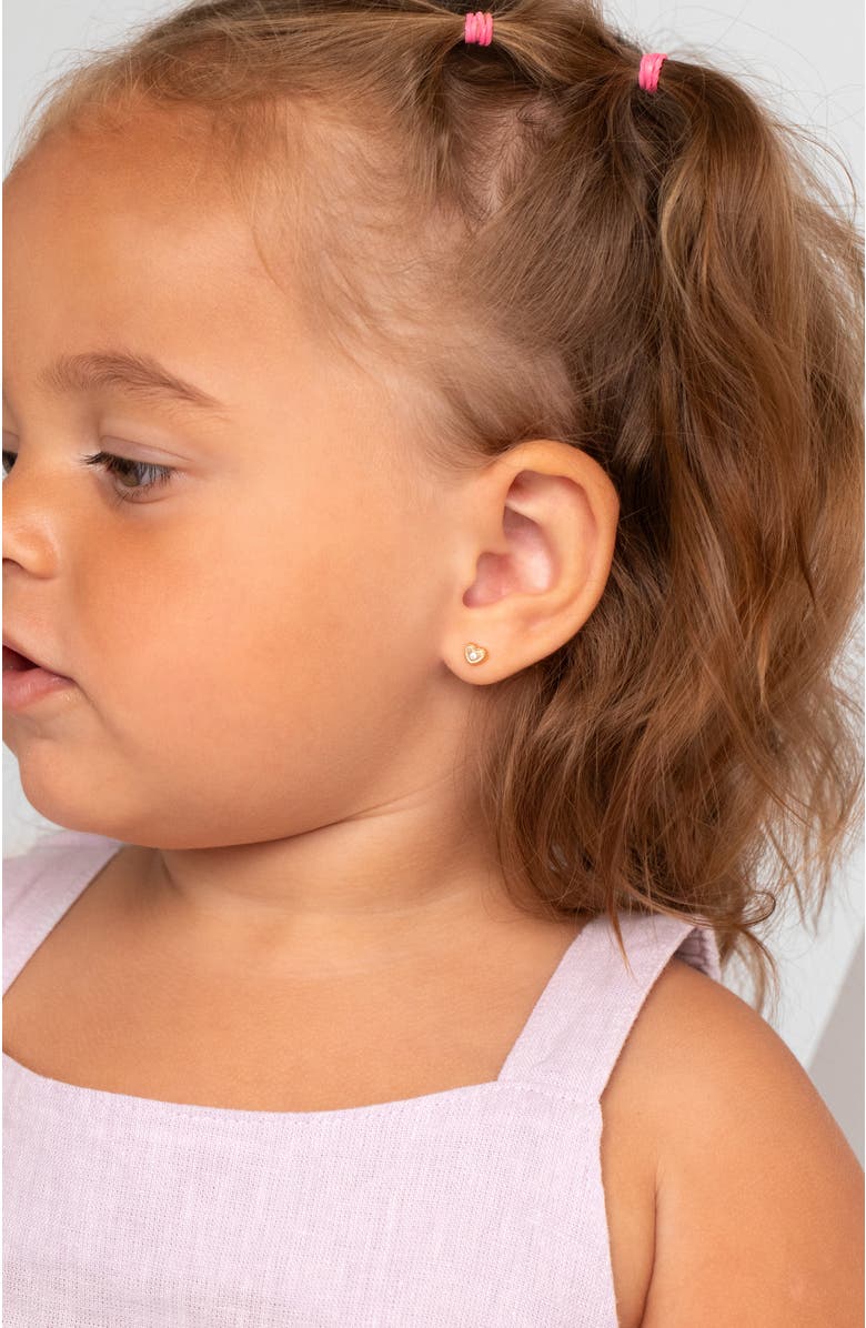 In Season Jewelry 18k Clear Bezel Heart Girl Earrings, Alternate, color, Gold