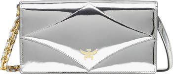 Diamond Chain Wallet in Metallic Mirror Leather