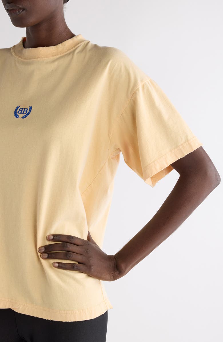 Balenciaga Laurel Embroidered Logo Boxy Distressed T-Shirt, Alternate, color, 