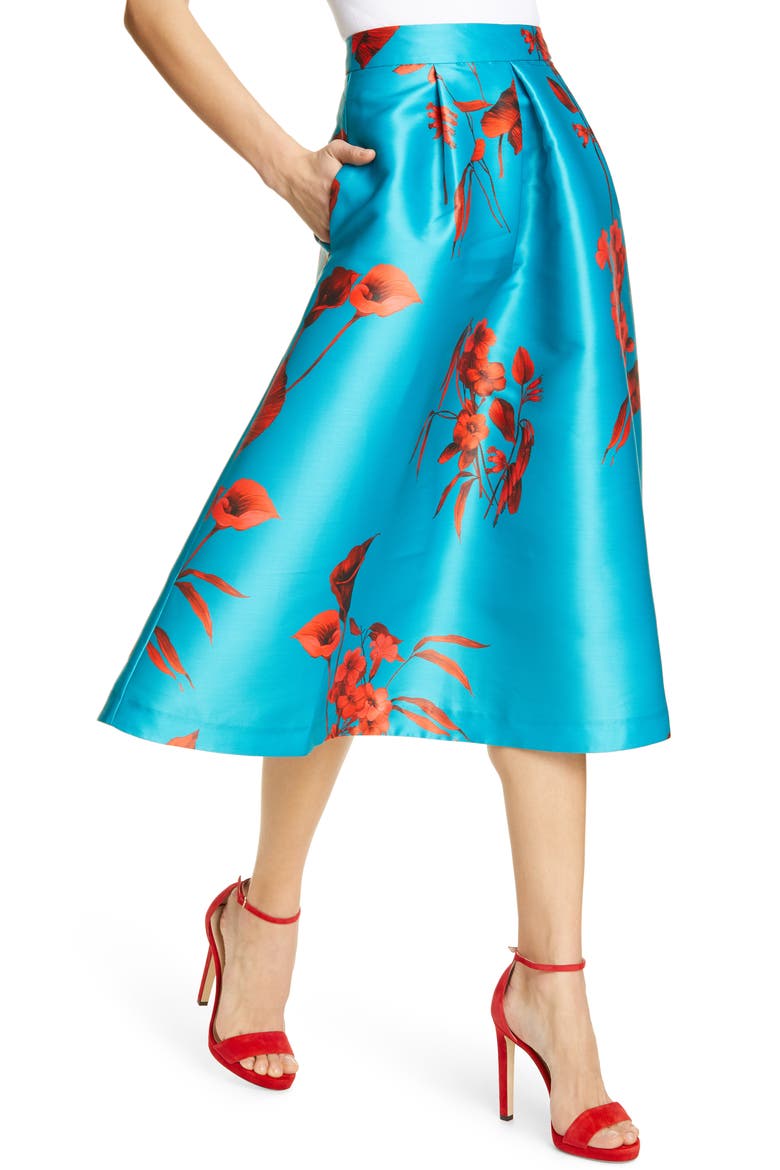 Arielle Fantasia Jacquard Full Skirt, Alternate, color, TURQUOISE