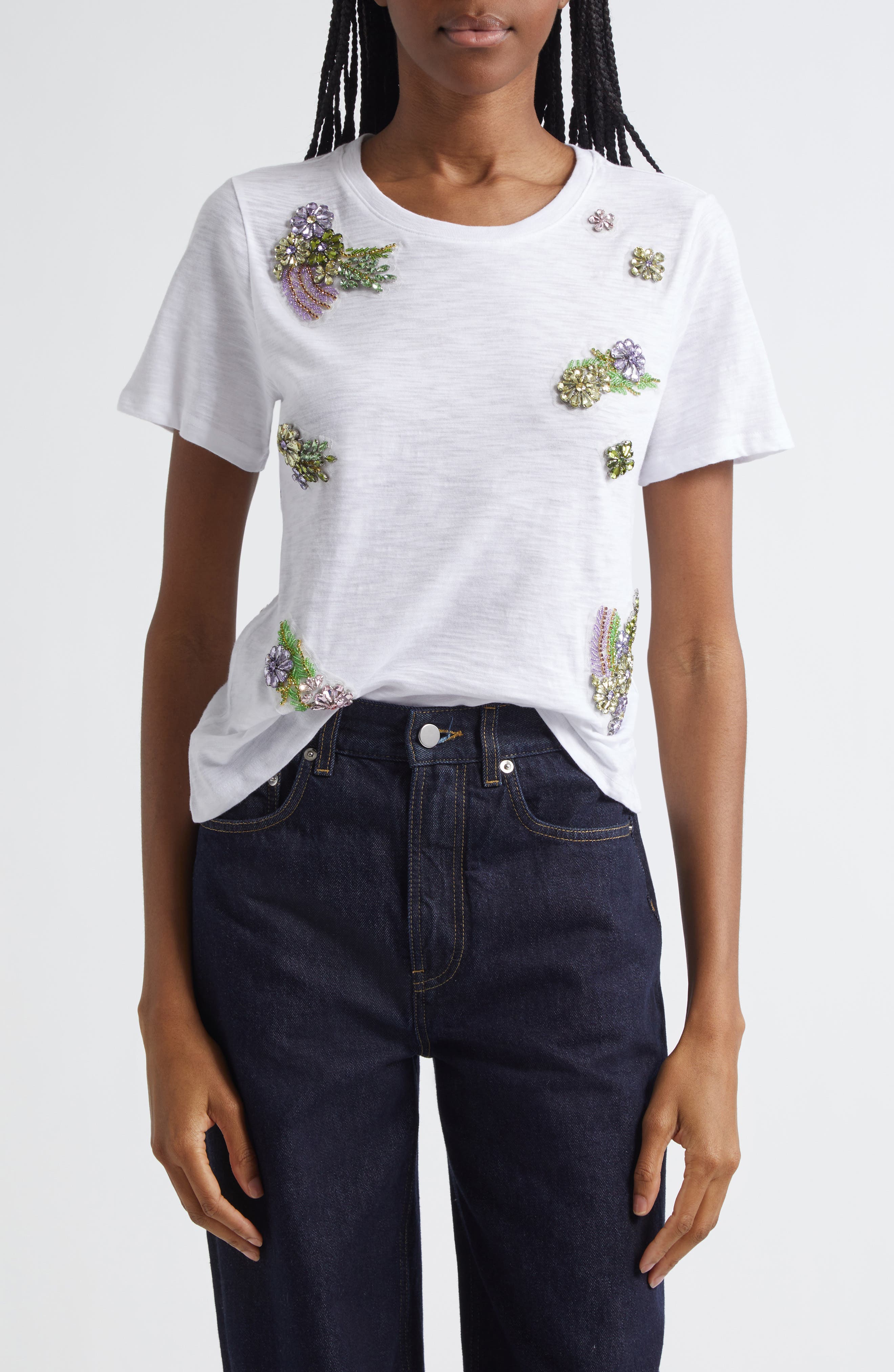 Cinq à Sept Ivy Floral Crystal Cotton T-Shirt